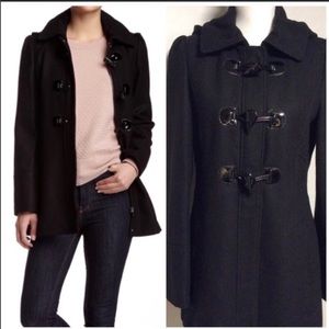 Guess Wool Toggle Peacoat with detachable Hood.
